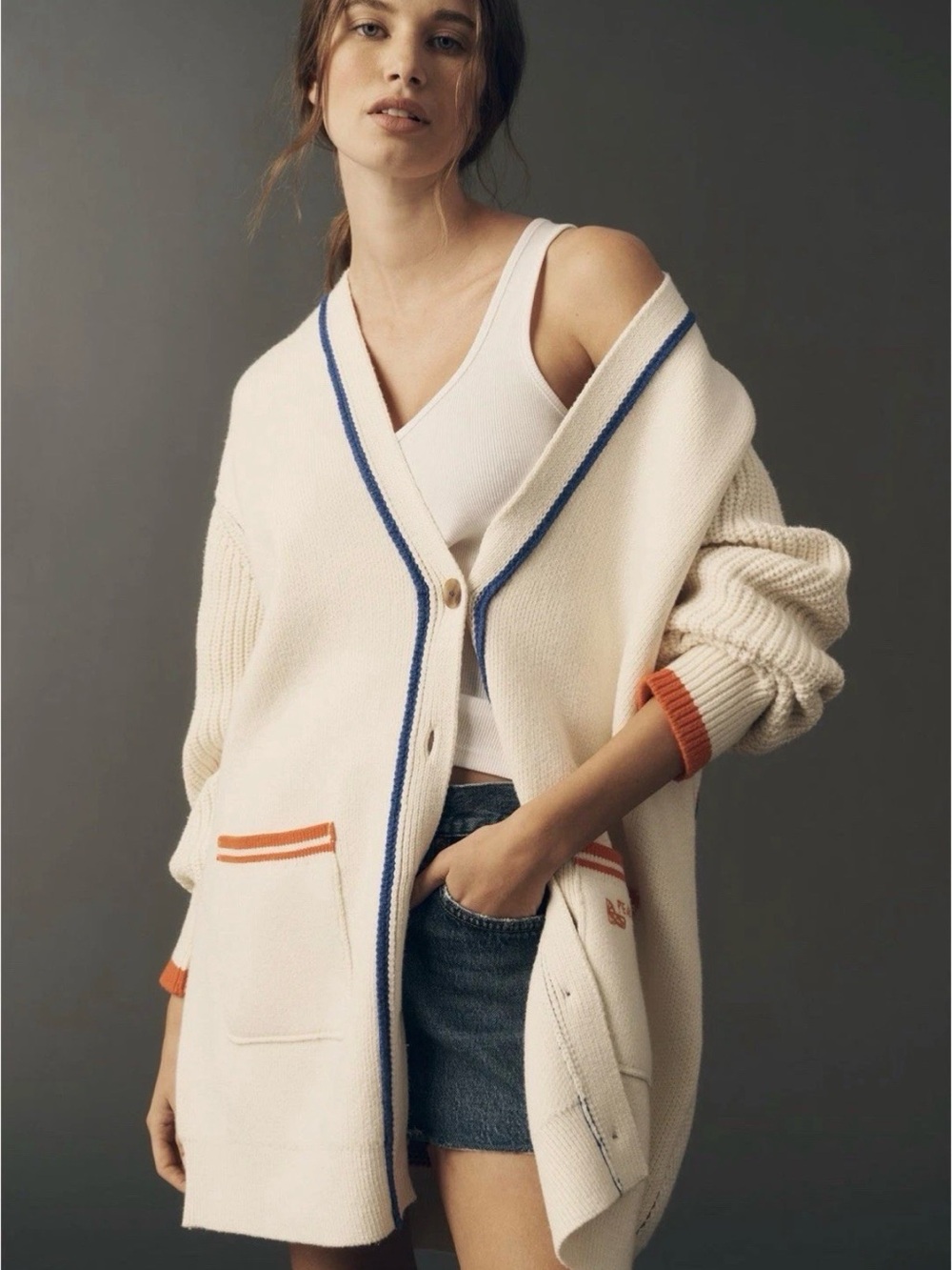 Maeve Cotton Blend ORANGES ๐ CITRUS GROVE Veggie Motif Cardigan Sweater - Picture 4 of 5